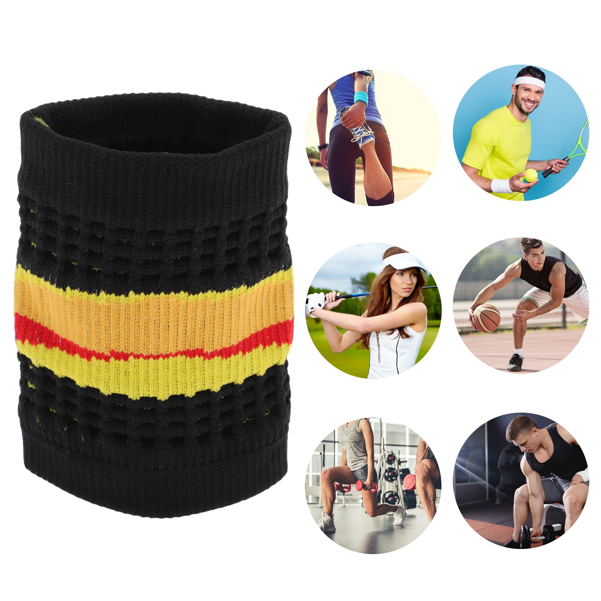 Unique Bargains Durable Perspiration Wicking Wrist Sweatbands 1 Pc Black Yellow