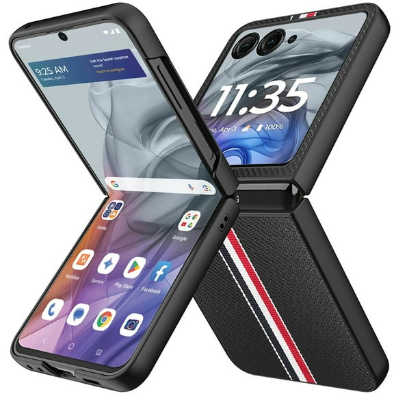 For Motorola Razr 2025 2024 Velvet Fabric Flip Phone Premium PU Vegan Leather - Black