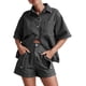 thumbnail image 2 of Conjuntos de 2 Piezas para Mujer: Camisa Vaquera Azul de Corta con Botones y Pantalones Cortos de Mezclilla de Cintura Alta. Gris M, 2 of 6