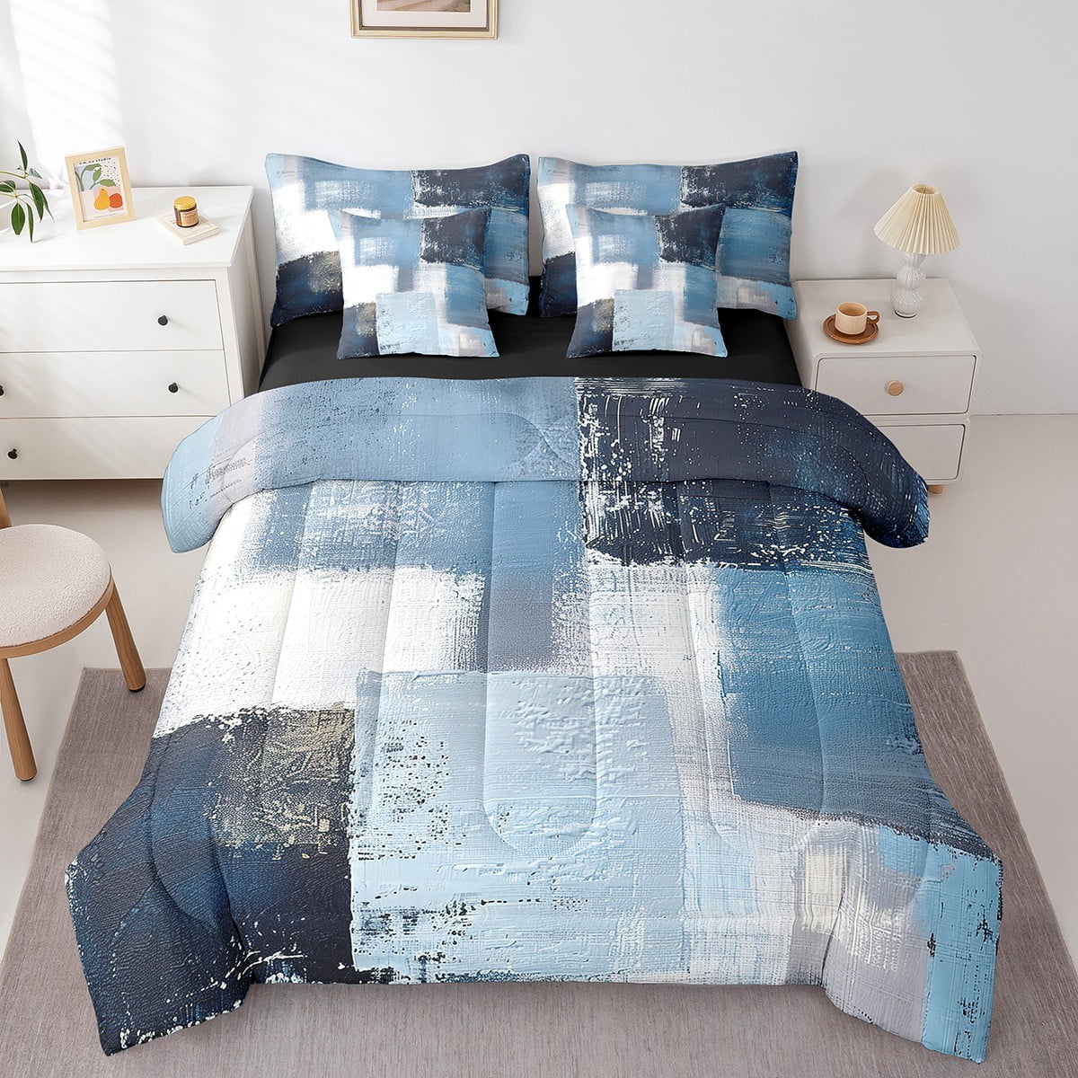 Parure De Lit Grand Lit Nautica - Percale De Coton 200 Fils - Rayures Brenton Bleu Marine - Fraîche Et Respirante