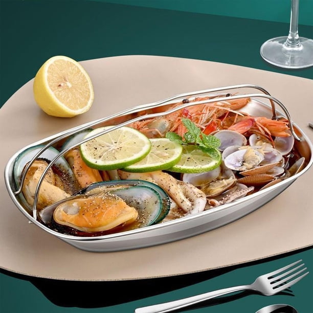 Platos de Acero Inoxidable para Cocinar Pescado Al Vapor con Asa - Platos Rectangulares MNFD