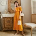 thumbnail image 2 of Vestido de vacaciones Vestido largo informal de playa con hombros descubiertos y hombros descubiertos, Amarillo, M Inevent AP001405-06B, 2 of 7