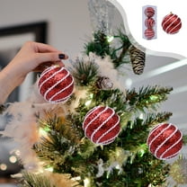 RBCKVXZ 3.15" 3 Pcs Red and White Christmas Tree Ornaments Sequin Shatterproof Christmas Hanging Decor Pearl Balls for Xmas Trees,Holiday Party