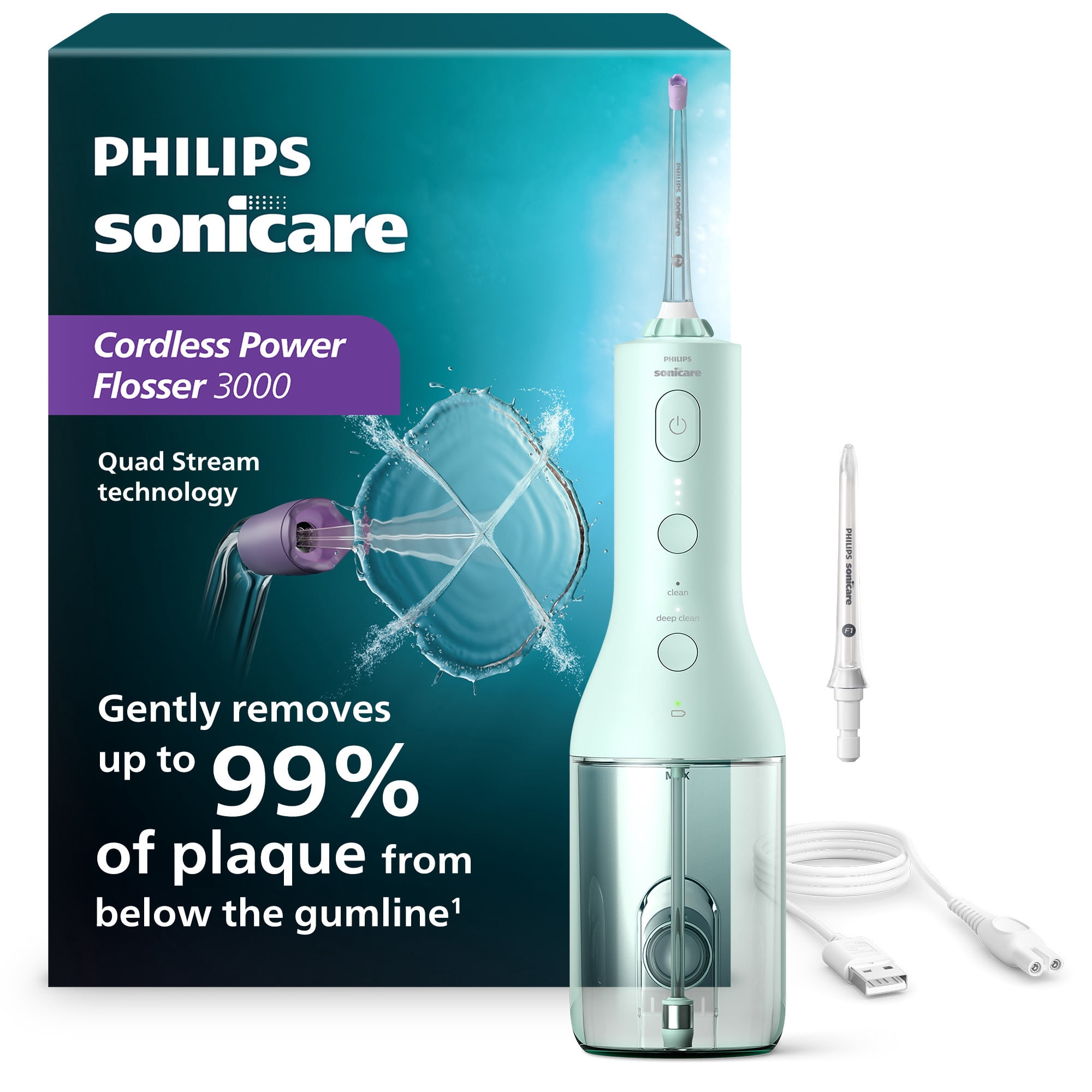 Philips Sonicare Cordless Power Flosser 3000 - Mint Green, HX3826/24