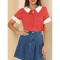 thumbnail image 5 of INSPIRE CHIC Hauts Blouses à Pois pour Femmes à Col Claudine Contrastant à Manches Courtes, 5 of 5