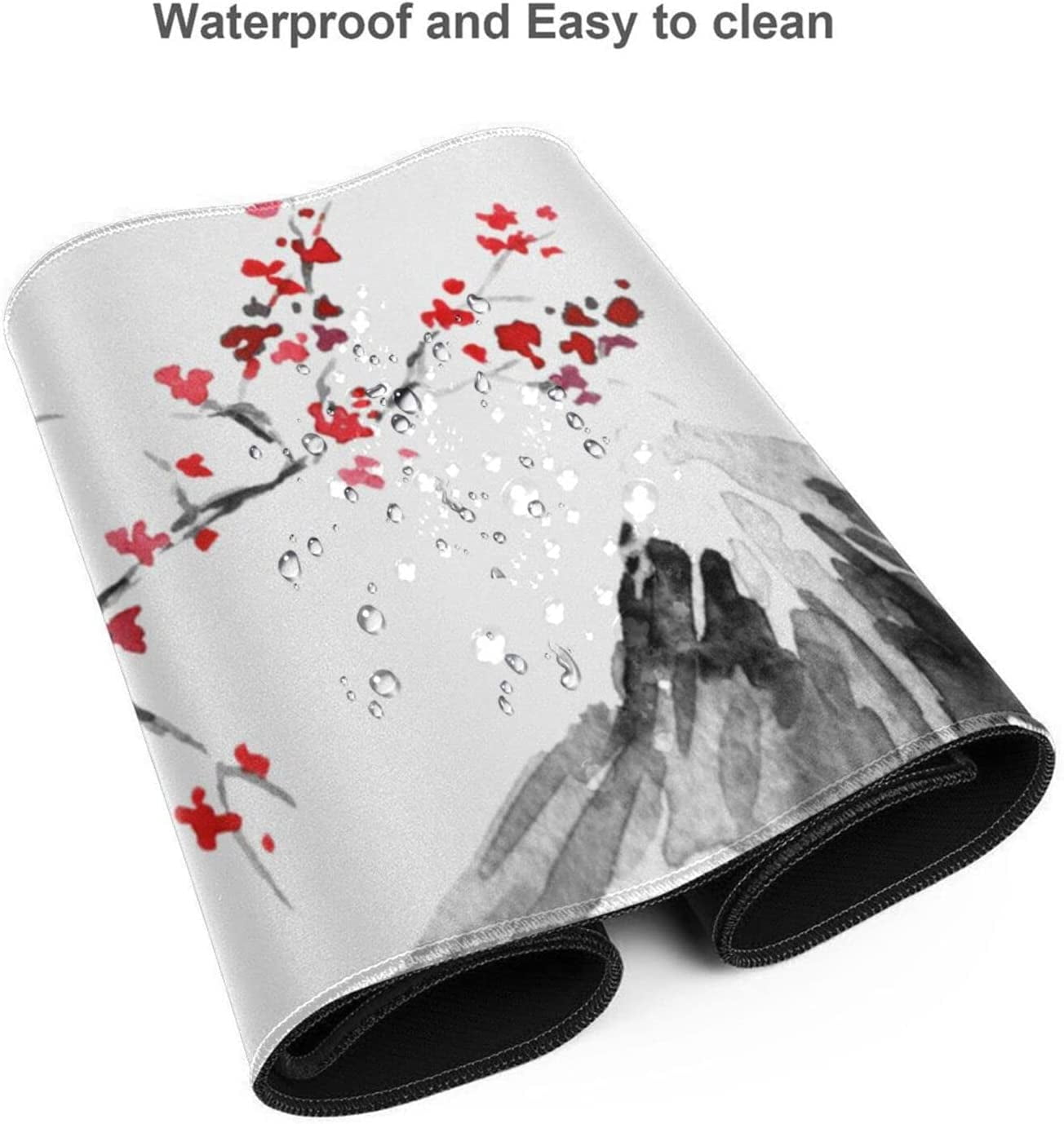 Japanese Cherry Blossom Gaming Mouse Pad XL, Extended Large White Full Desk Mousepad 31.5 X 11.8 Inch, Big Mouse Pad with Stitched Edge, Non-Slip Long Computer Keyboard Mat for Office & Home