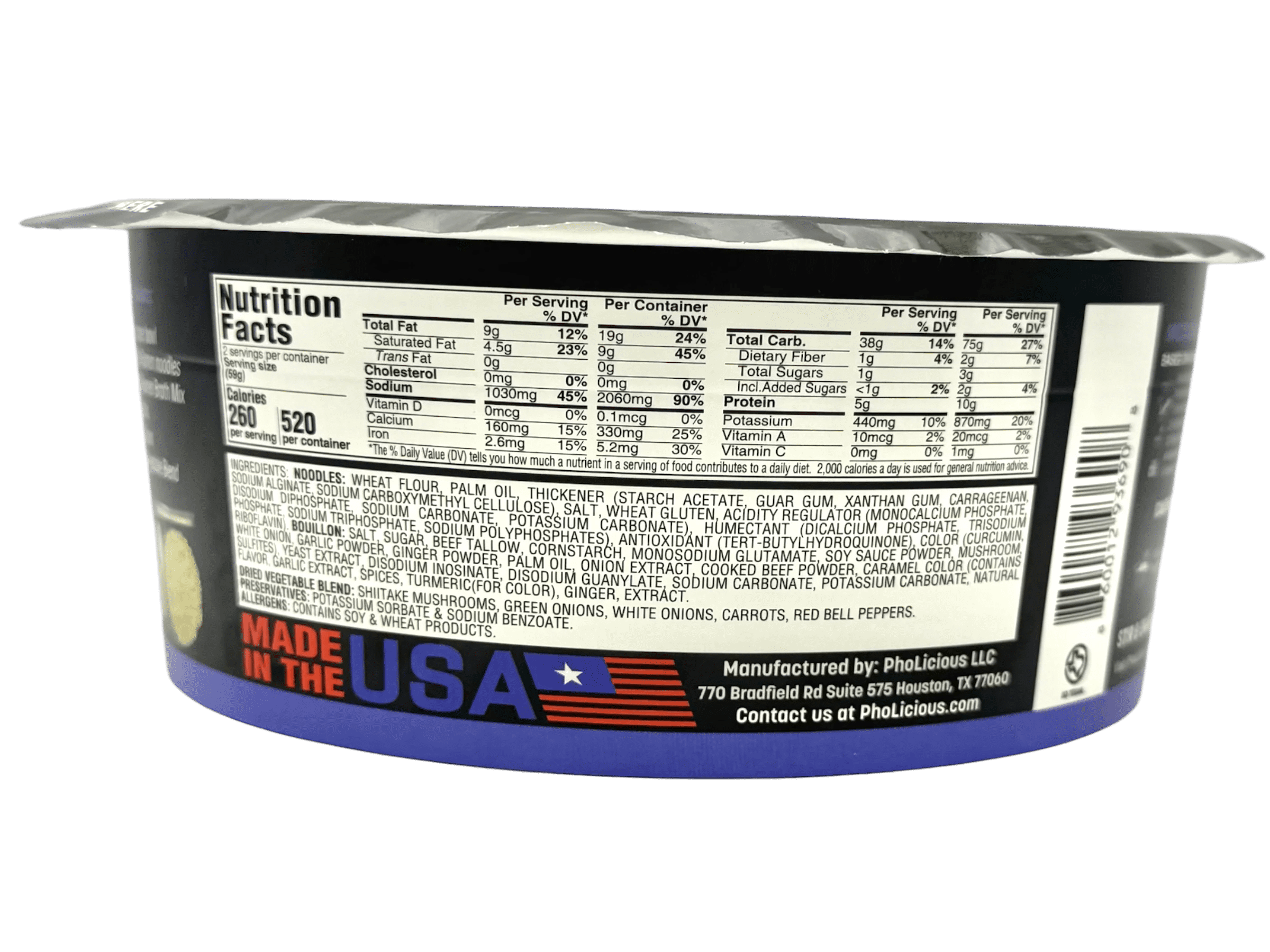 PhoLicious BEEF Premium Ramen, Instant, 4 Pack / 4.19 Ounce Bowls, Fresh Ingredients