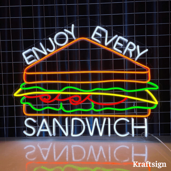 Craftnamesign Enjoy Every Sandwich Neon Sign, Sandwich Fast Food LED Sign