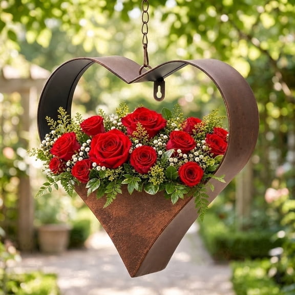 Hanging Planters Metal Heart Shape – Rustic Wall Mount for Indoor Outdoor, Wall Window Living Room Decor, Gifts for Women Mom Wife
