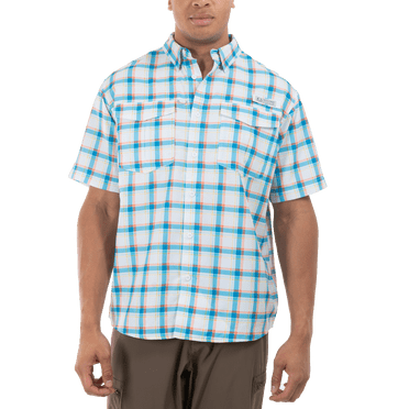 Realtree Men's Hawaiian Ocean Plaid Large Short Sleeve Guide Shirt