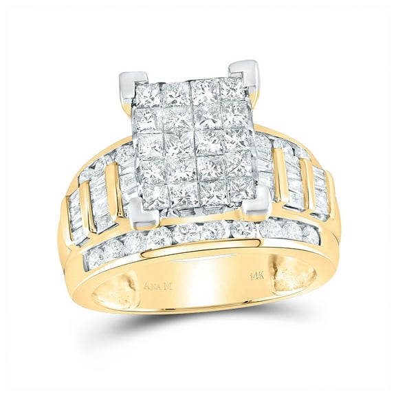 14K Yellow Gold Princess Diamond Cluster Bridal Wedding Engagement Ring 2ctw, Women's Size: 5-10