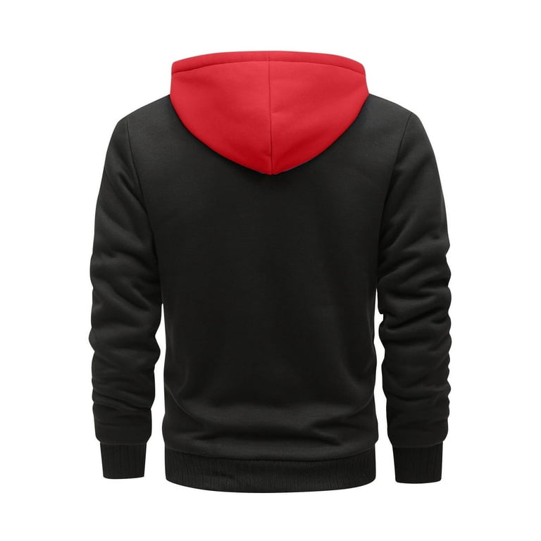 Red Zip Up Hoodie Men'S And Winter Loose Casual Fleece Thickened Hooded  Sweatshirt Jacket