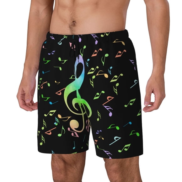 Balery Music Notes Bañador para hombre, shorts de playa de secado rápido con entrepierna y forro de compresión-Large