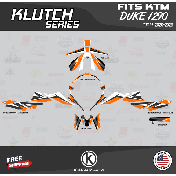 Kalair GFX Graphics Kit for Ktm 1290 SUPER DUKE R STREET BIKE (2020-2023) Klutch Series