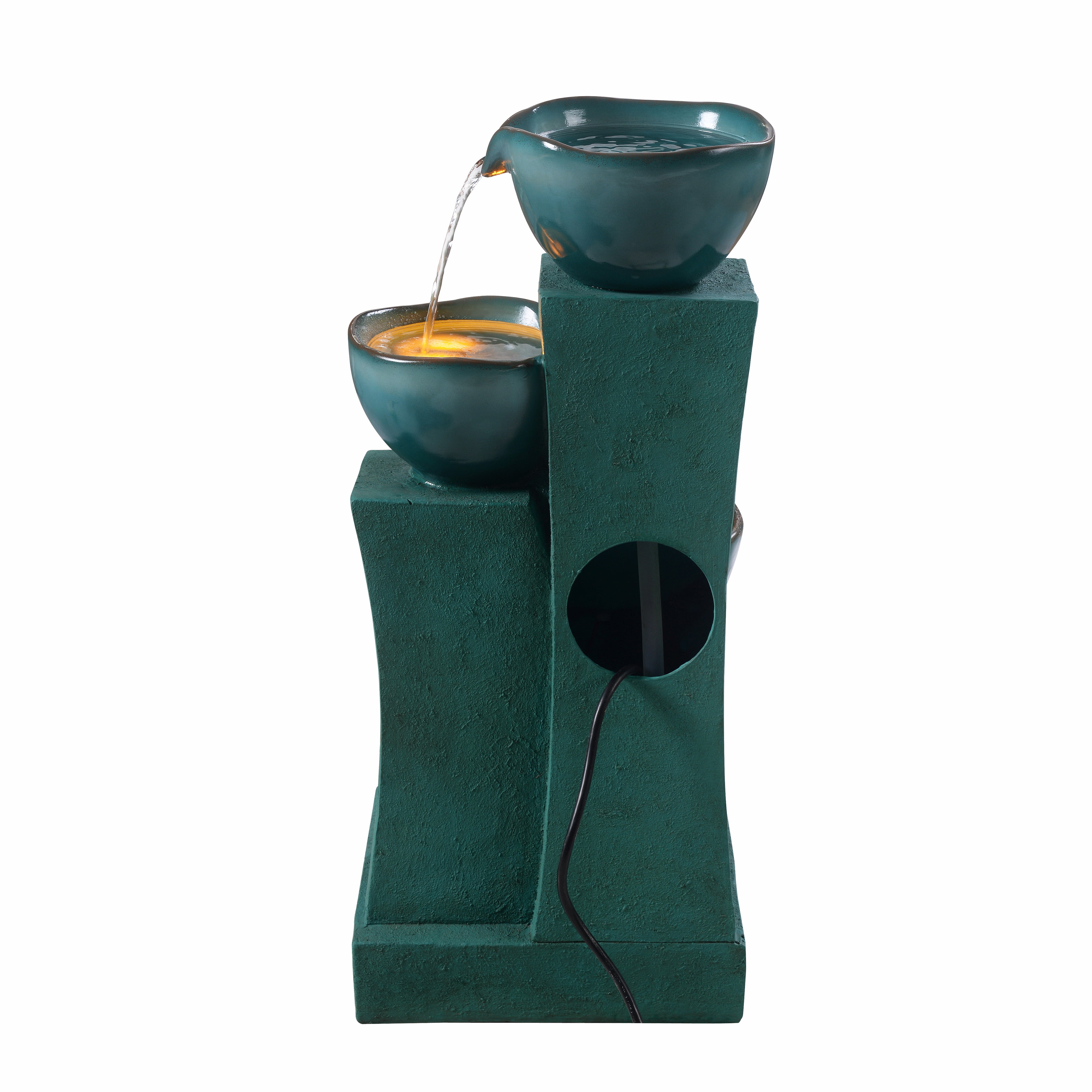 Teamson Home 3-Tier Cascading Outdoor Water Fountain with LED Lights, Green