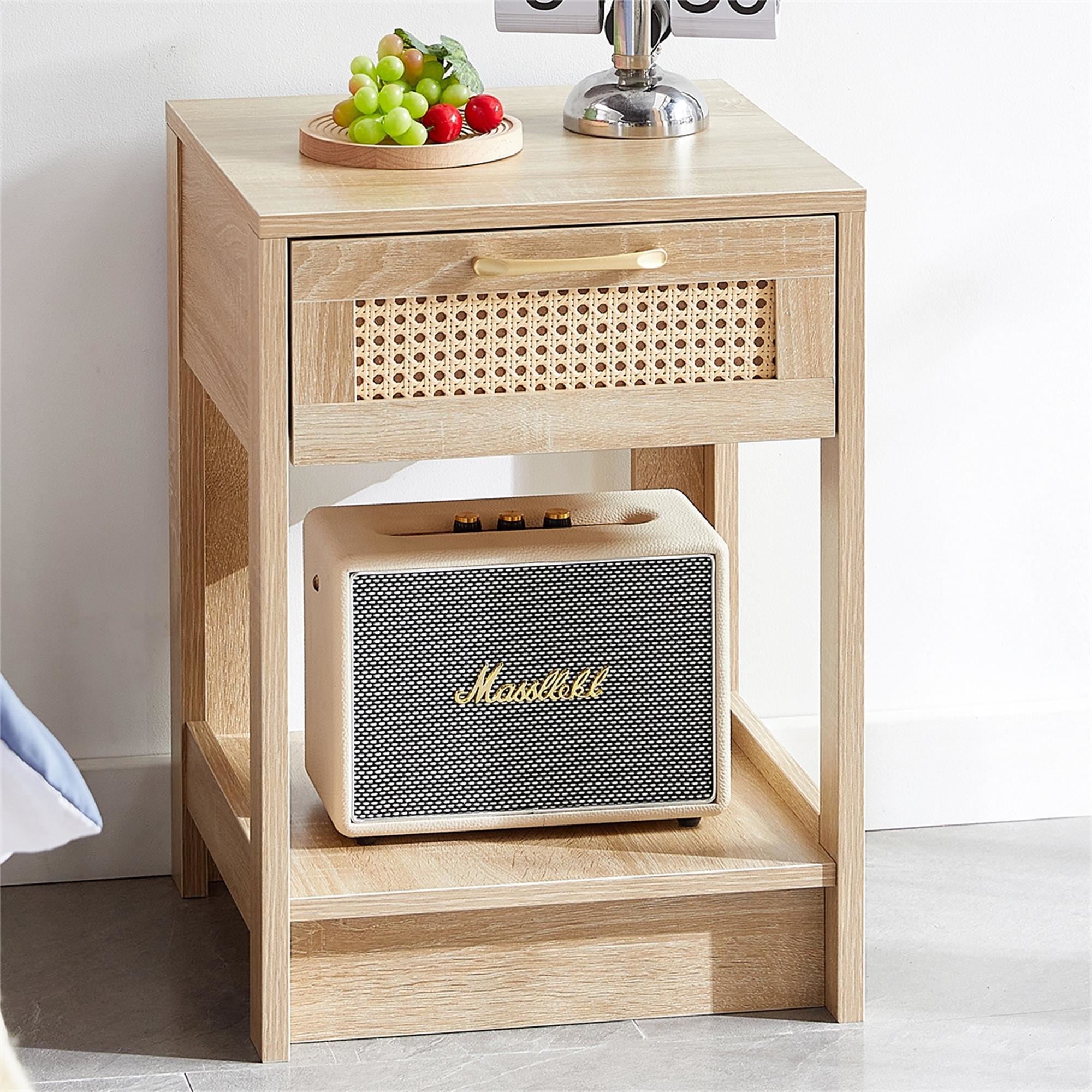 Kadyn Rattan Side Table, 15.75" Bedside End Table with Drawer, Modern Farmhouse Nightstand for Living Roon, Natural Kadyn Rattan Side Table, 15.75" Bedside End Table with Drawer, Modern Farmhouse Nightstand for Living Roon, Natural