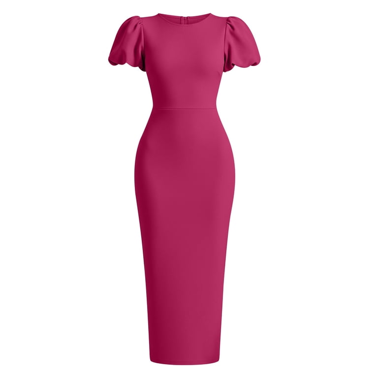 hot pink wedding guest dress with sleeves SP1780,Elegant A Line V Neck Long Sleeves Pink Evening Dresses with Split,Wedding Guest Dresses SofieProm Online Store Powered by Storenvy