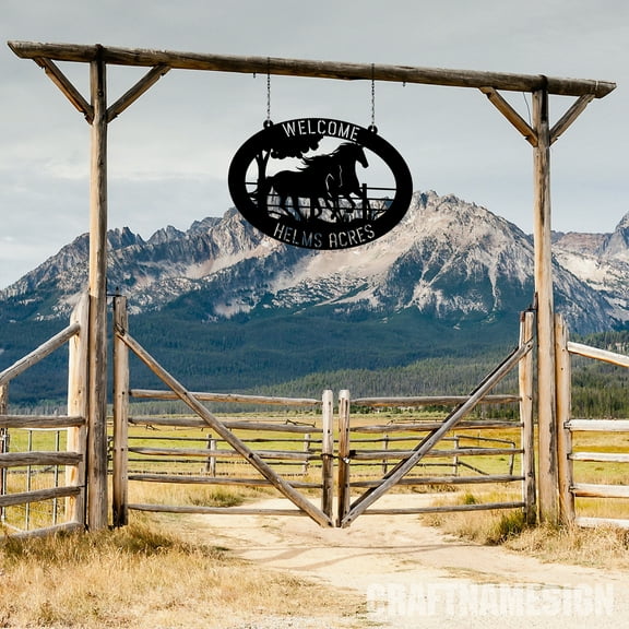Craftnamesign Custom Outdoor Metal Horse Farm Sign, Metal Name Sign Outdoor, Welcome Farm Sign