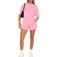 thumbnail image 5 of Hanerdun Women Solid Pajamas Set Female 2PCS Short Sleeve Sleepwear Nightwear Pink L, 5 of 5