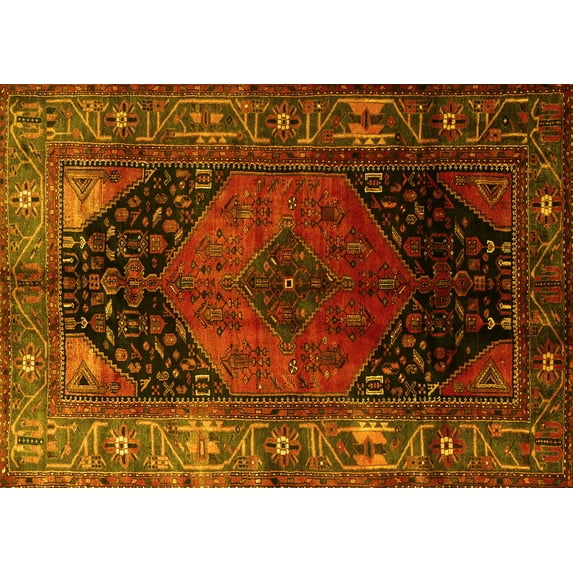 Ahgly Company Machine Washable Indoor Rectangle Persian Yellow Traditional Area Rugs, 8' x 12'