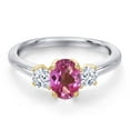 thumbnail image 3 of Gem Stone King 925 Silver and 10K Yellow Gold Pink Mystic Topaz and White Zirconia Engagement Ring for Women | 1.45 Cttw | Oval 7X5MM | Gemstone November Birthstone | Size 8, 3 of 6
