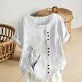 thumbnail image 4 of Gamivast Linen Shirt Women Floral Graphic Casual Loose Short Sleeve Blouses Vacation Crew Neck Tunic Shirts Summer outdoor outfits, 4 of 5