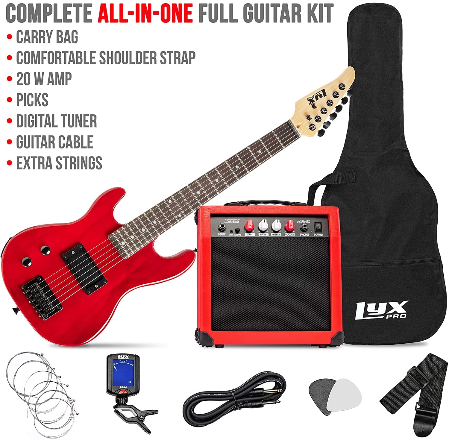 LyxPro Beginner Electric Guitar 30” with 20W Amp & Accessories for Kids, Red