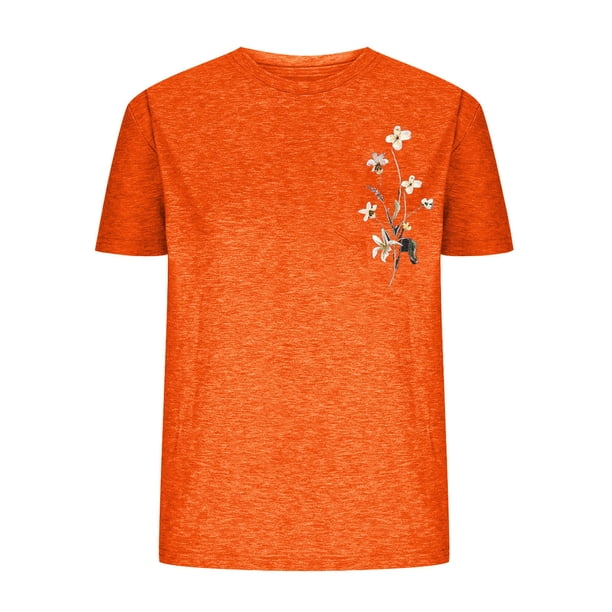 Tops de Manga Corta de las Mujeres, Cuello Redondo Impreso, Camiseta de Manga Corta para las Mujeres