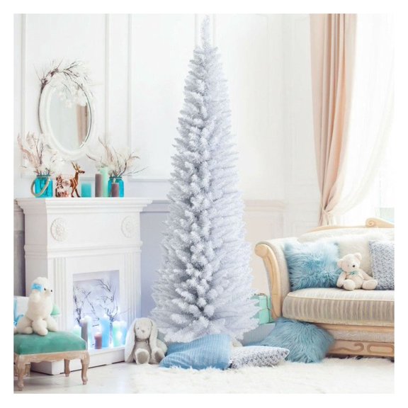 Yunken 7 Feet Artificial Pencil Christmas Tree with Folding Metal Stand for Home Office Holiday Decoration, Slim Profile