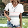 thumbnail image 3 of V-Neck Short Sleeve Top for Women, Polyester Casual Spring Summer Shirt with Button Front, Loose Fit, Regular Length, Soft Comfortable Fabric, 3 of 5