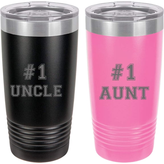 #1 Aunt #1 Uncle Stainless Steel Engraved Insulated Tumbler 20 Oz Travel Coffee Mug, Black/Pink