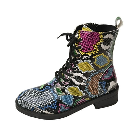 GHSOHS Boots for Women Pull on Waterproof Boots Ankle Booties Shoes Fall Shoes Fall Winter And Trendy Printed Lace Up Flat Casual Boots Western Cowgirl Boots Rain Boots Comfort Booties Size 39