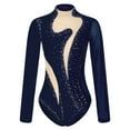 thumbnail image 3 of YONGHS Womens Shiny Rhinestone Long Sleeve Ballet Dance Leotards Gymnastics Bodysuit Top Navy Blue XXL, 3 of 7