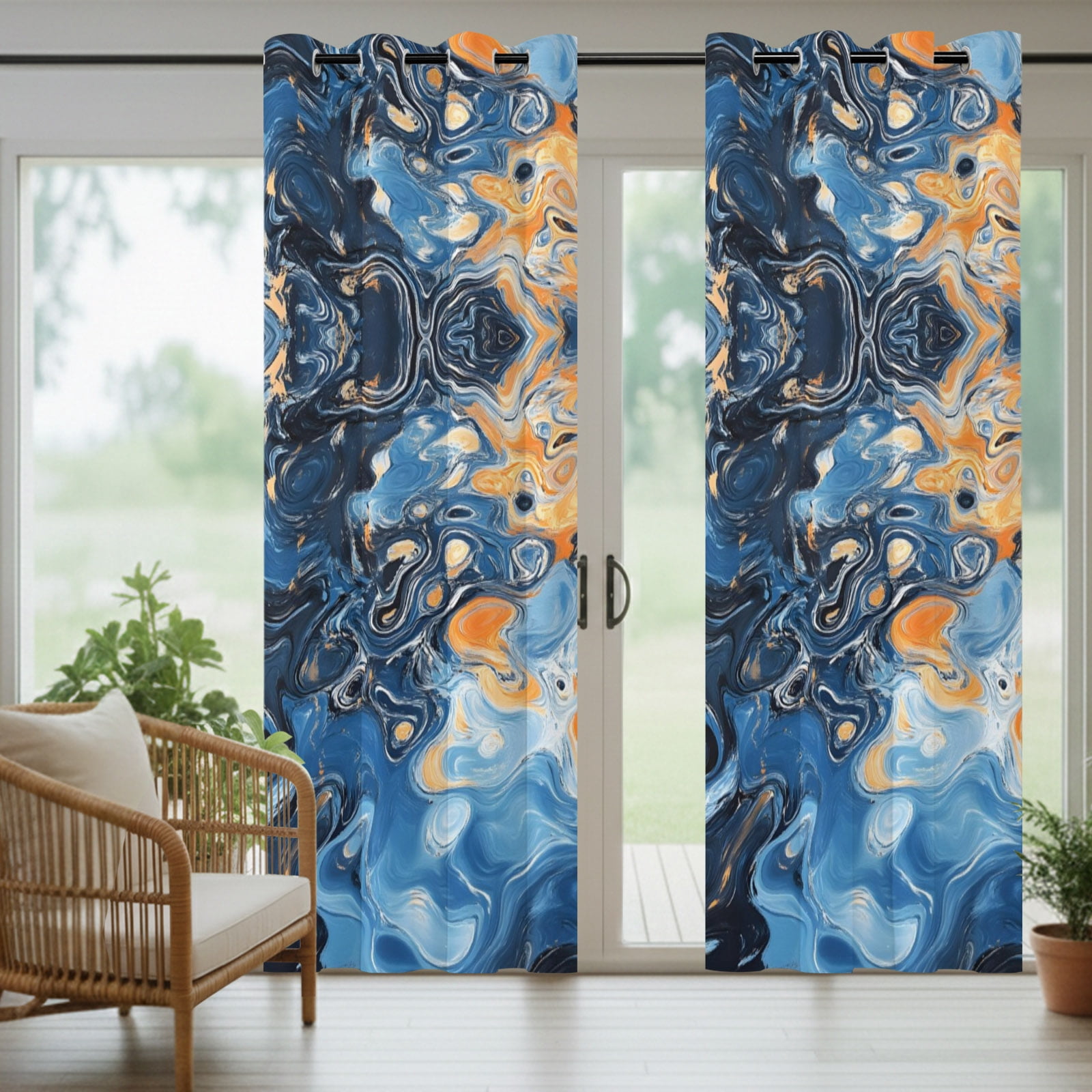 Abstract Fluid Art Outdoor Curtains for Patio, Marble Liquid Waves Coastal Bohemian Sunshade Privacy Drapes Grommet Waterproof Outside Curtains for Porch/Cabana/Balcony 54"x 108", 1 Panel