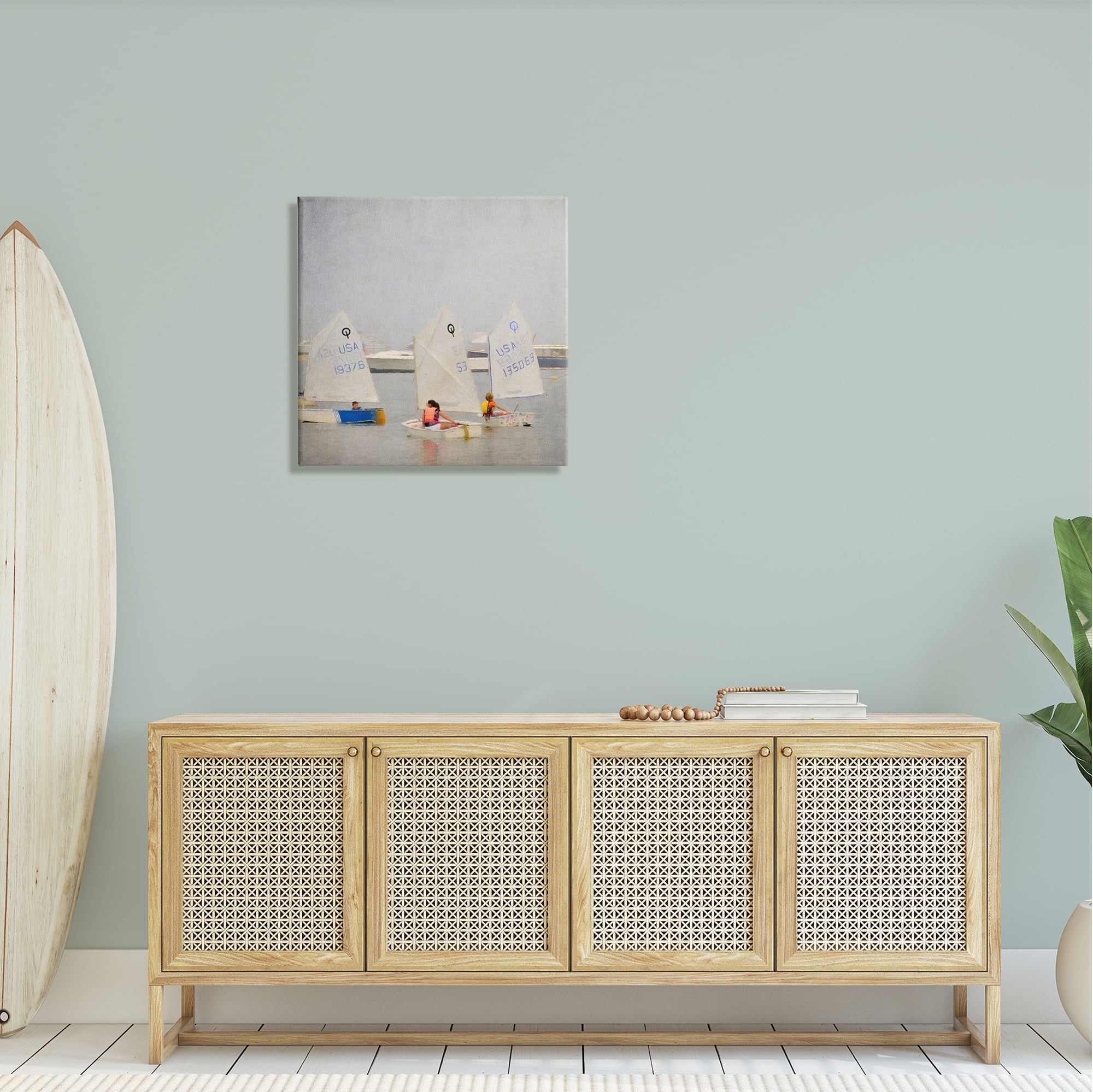 Stupell Industries People Floating Dinghy Boats Watercraft Ocean Scenery Painting Gallery Wrapped Canvas Print Wall Art, Design by Graffitee Studios