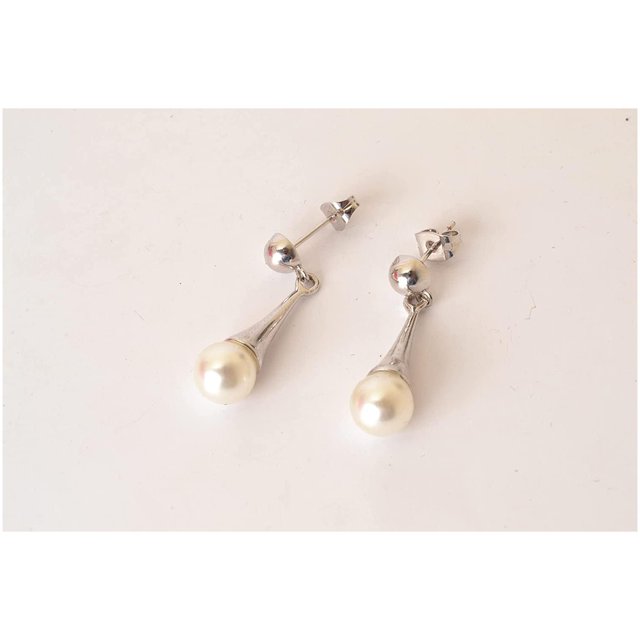 Aretes Chapados de Rodio con Perla de Mallorca Largo de 3 cm Accesorio para Dama Mujer Ximxi Aretes Chapados de Rodio con Perla de Mallorca