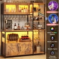 thumbnail image 6 of Itaar Bakers Rack with Power Outlet and LED Light, 45.3 Inch Farmhouse Coffee Bar Cabinet, Kitchen Microwave Stand with Storage, Glass Cabinet, Goblet Holder and 8 Hooks (Rustic Brown), 6 of 7