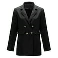 thumbnail image 2 of Blazer for Women Casual Double Breasted Plain Suit Jacket Long Sleeve Turn Down Collar Longline Blazer Jacket Smart Casual Work Business Wedding Guests Duster Coat Ladies, 2 of 6