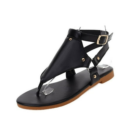 

Miluxas Womens Sandals Clearance Deals Ladies Flat Sandals Herringbone Snakeskin Print Roman Shoes Ladies Beach Black 9(42)