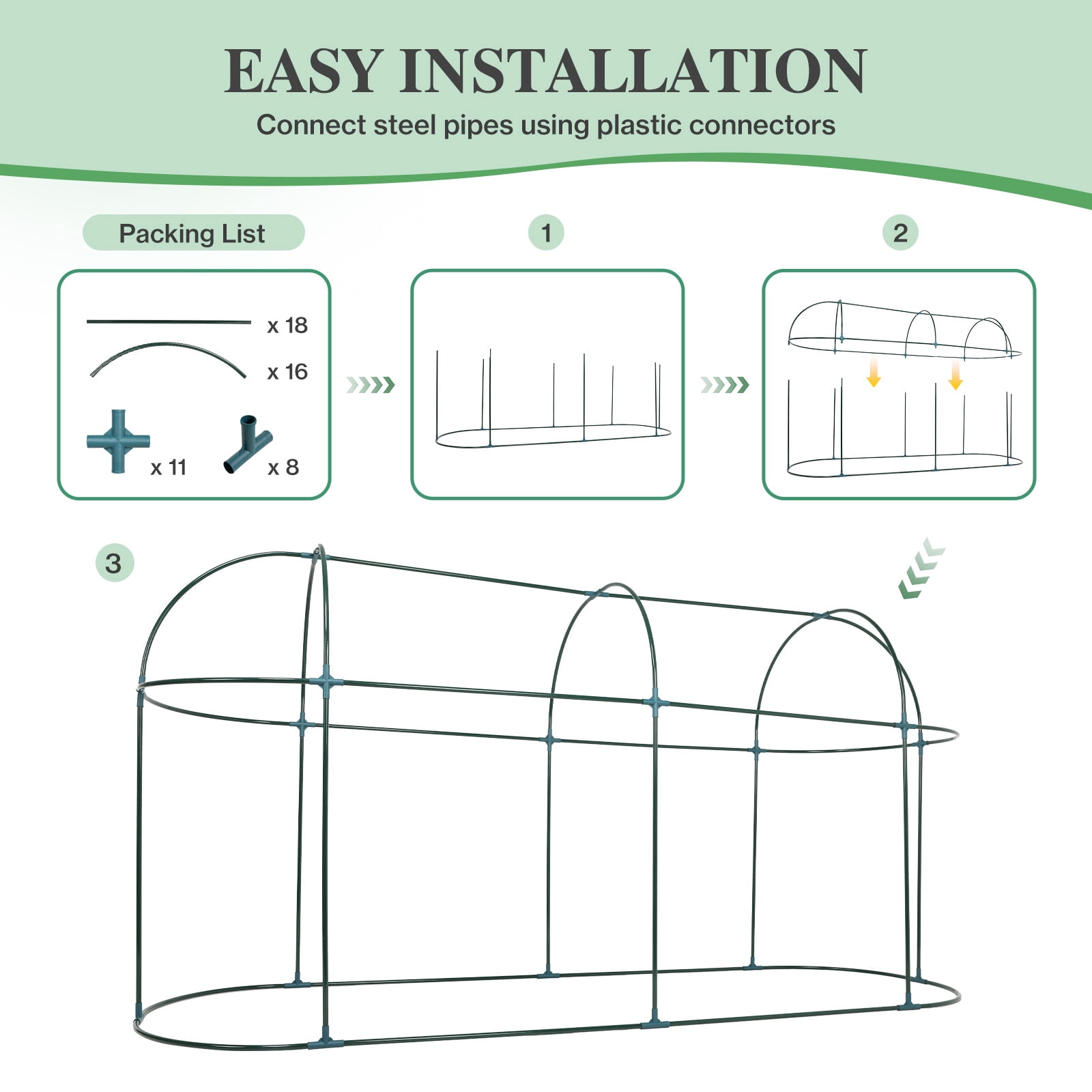 BPS 10x3.3x5 FT Crop Cage, Garden Plant Protection Netting Tent with Zippered Door, Green