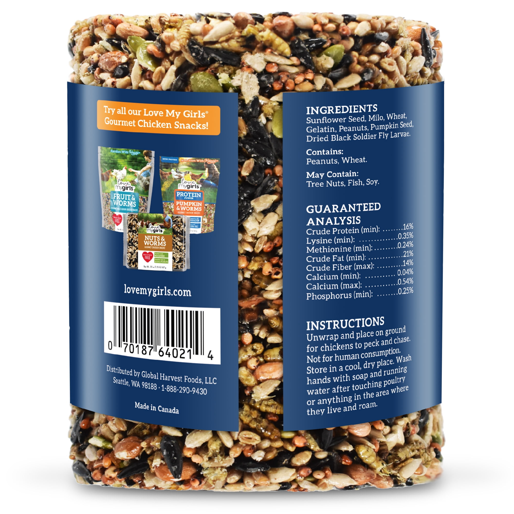 Love My Girls Peck 'N Roll Boredom Buster for Chickens, 2.5 lb. Seed Log, 1-Pack