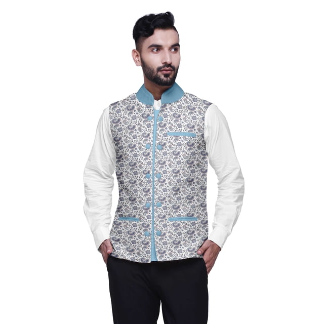 Atasi Paisley Printed Wedding Jackets For Men Nehru Jacket Waist Coat For Wedding & Festive Season-Large