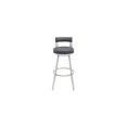 thumbnail image 2 of Gothic Grace 26" Gray Faux Leather Swivel Counter Stool Chair with Curved Open Back and Sturdy Chrome Iron Frame for Lasting Comfort, 2 of 6