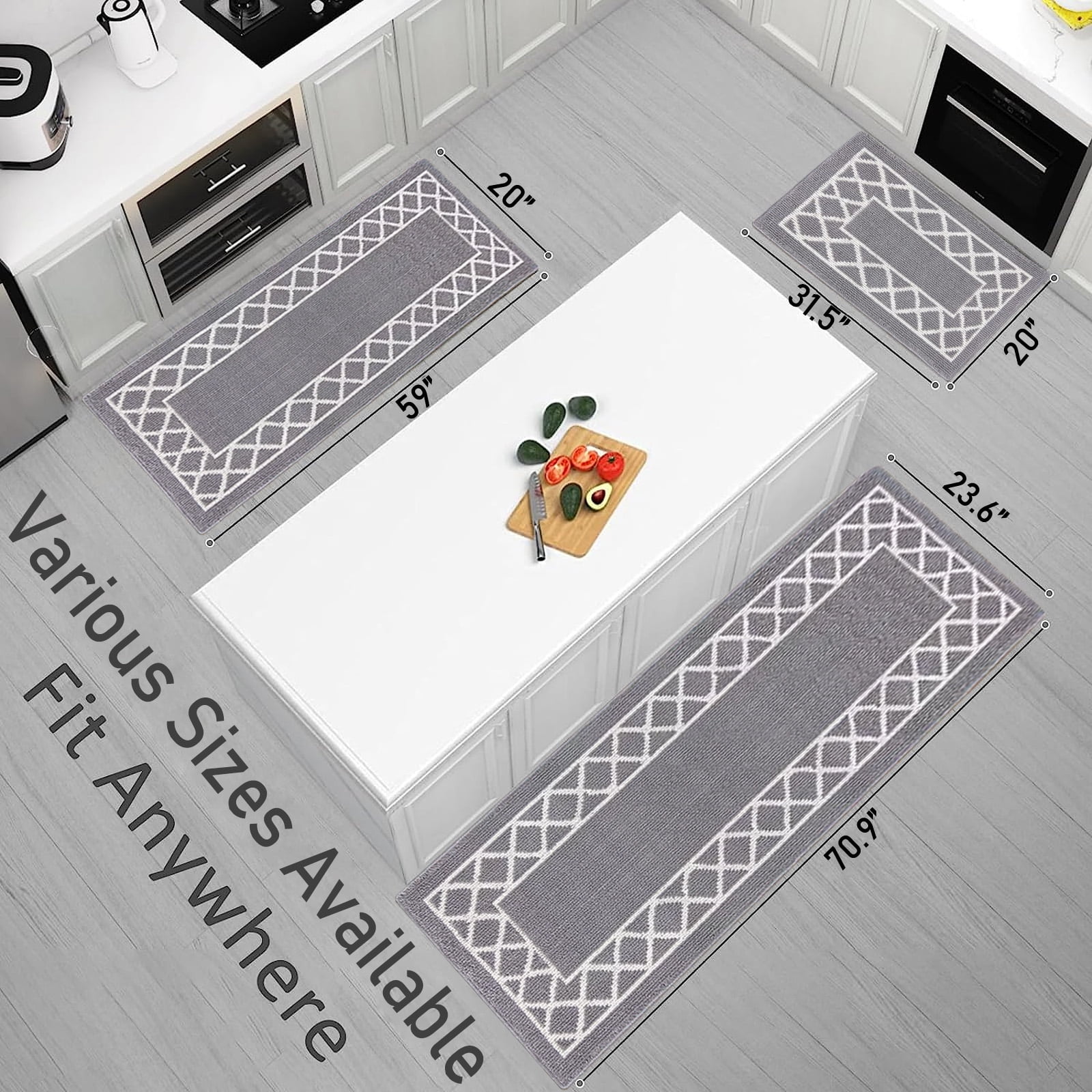 Yamaziot 2'x10' Hallway Runner Rug, Washable Kitchen Floor Runners for Hallway, Non Skid Entryway Mat Low Profile Inside Doormat Door Rugs for Laundry Room, Gray