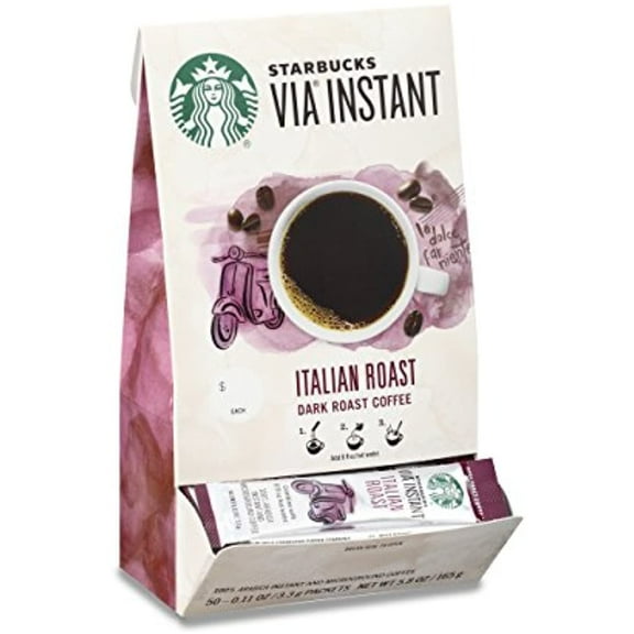 Starbucks Via Instant CoffeeDark Roast CoffeeItalian Roast100% Arabica1 Box (50 Packets)