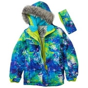 ZeroXposur Girls Green Blue Cosmic Coat Puffer Snowboard Jacket Headband 4