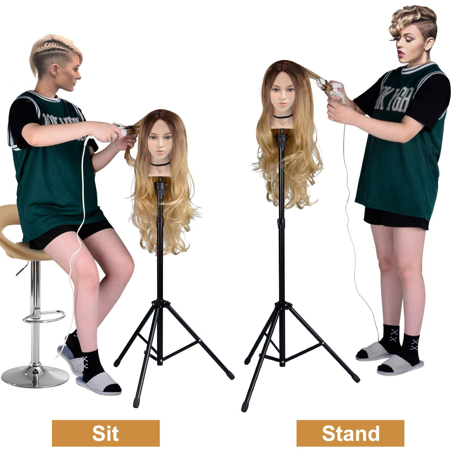 Reinforced Wig Stand Tripod Mannequin Head Stand, Adjustable Wig Head Stand  Holder for Cosmetology Hairdressing Training with T-with Wig Caps, T-Pins,  Comb, Hair Clip, Carrying Bag 