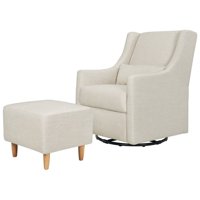 Babyletto Toco Swivel Glider and Stationary Ottoman in White Linen