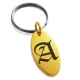 thumbnail image 1 of Stainless Steel Letter A Initial Old English Monogram Engraved Small Oval Charm Keychain Keyring, 1 of 1
