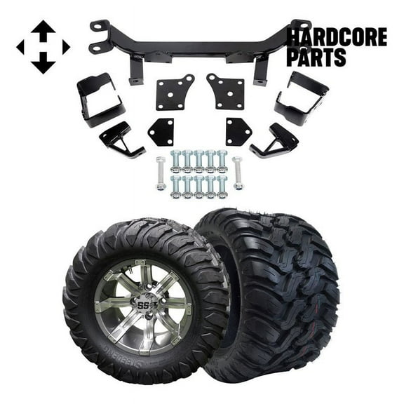 Hardcore Parts 6" Drop Axle Lift Kit for EZGO TXT/PDS (1994.5-2001.5) Electric Golf Cart with 12" Machined/Gunmetal 'Tempest' Wheels and 22"x11"-12"  DOT rated Mud-Terrain/All-Terrain tires